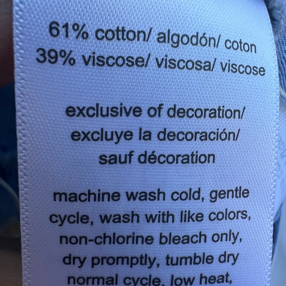 NAUTICA JEANS Denim Blue Tropical Off Ruffle Shoulder Shirt Top W Large NWT - Picture 7 of 10